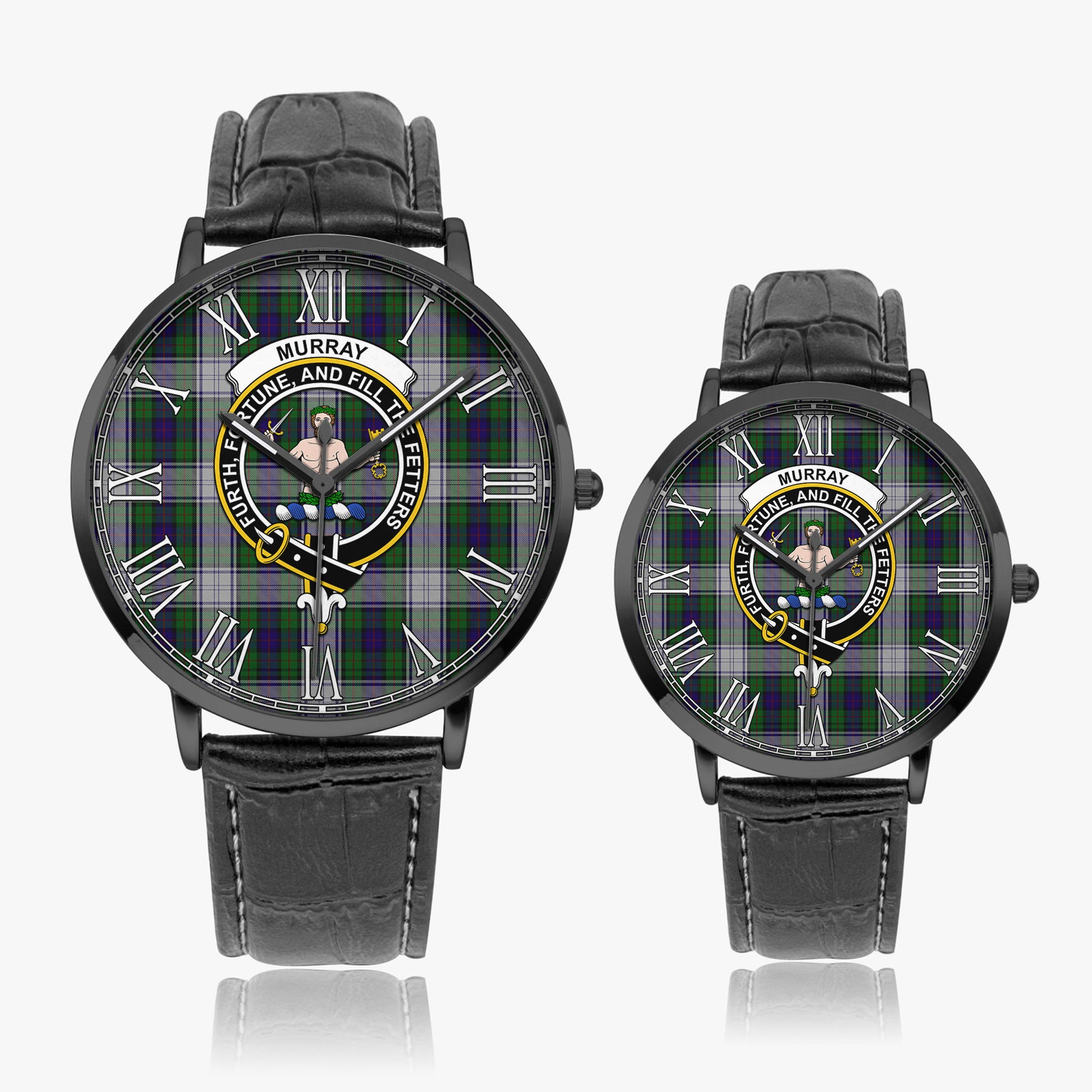 Murray of Atholl Dress Tartan Family Crest Leather Strap Quartz Watch - Tartanvibesclothing