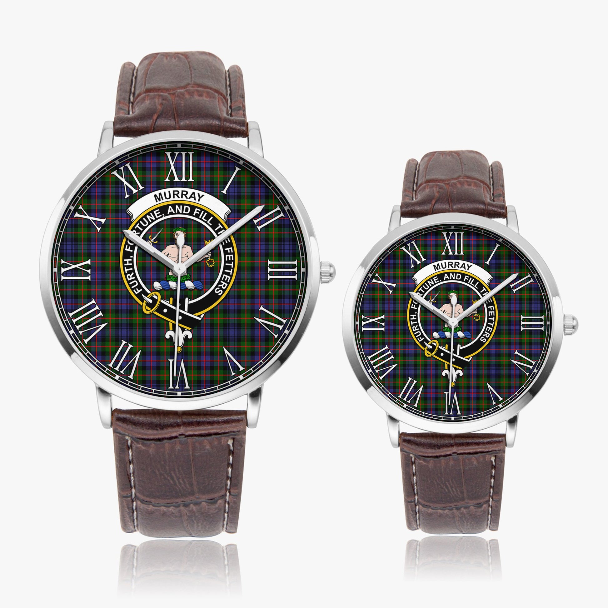 Murray of Atholl Modern Tartan Family Crest Leather Strap Quartz Watch - Tartanvibesclothing