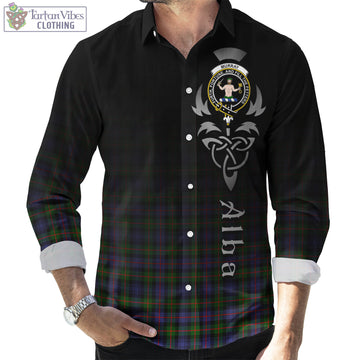 Murray of Atholl Modern Tartan Long Sleeve Button Up Featuring Alba Gu Brath Family Crest Celtic Inspired