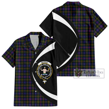 Murray of Atholl Modern Tartan Short Sleeve Button Up with Family Crest Circle Style