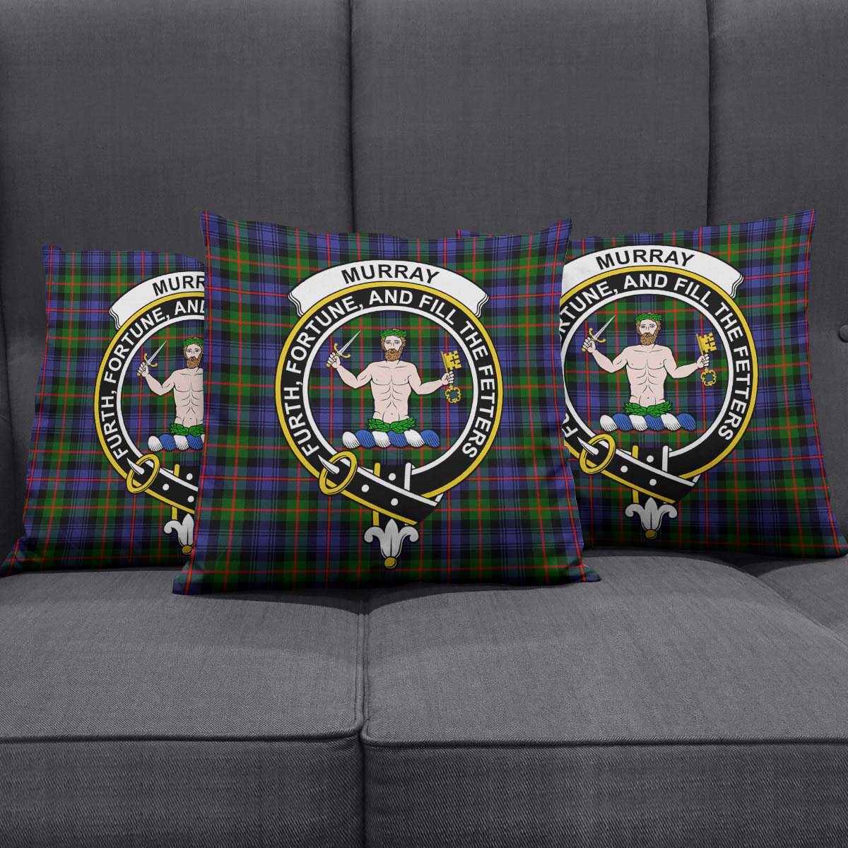 Murray of Atholl Modern Tartan Pillow Cover with Family Crest Square Pillow Cover - Tartanvibesclothing