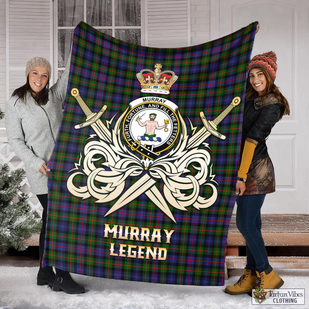 Tartan Vibes Clothing Murray of Atholl Modern Tartan Blanket with Clan Crest and the Golden Sword of Courageous Legacy