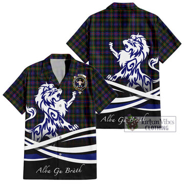 Murray of Atholl Modern Tartan Short Sleeve Button Shirt with Alba Gu Brath Regal Lion Emblem