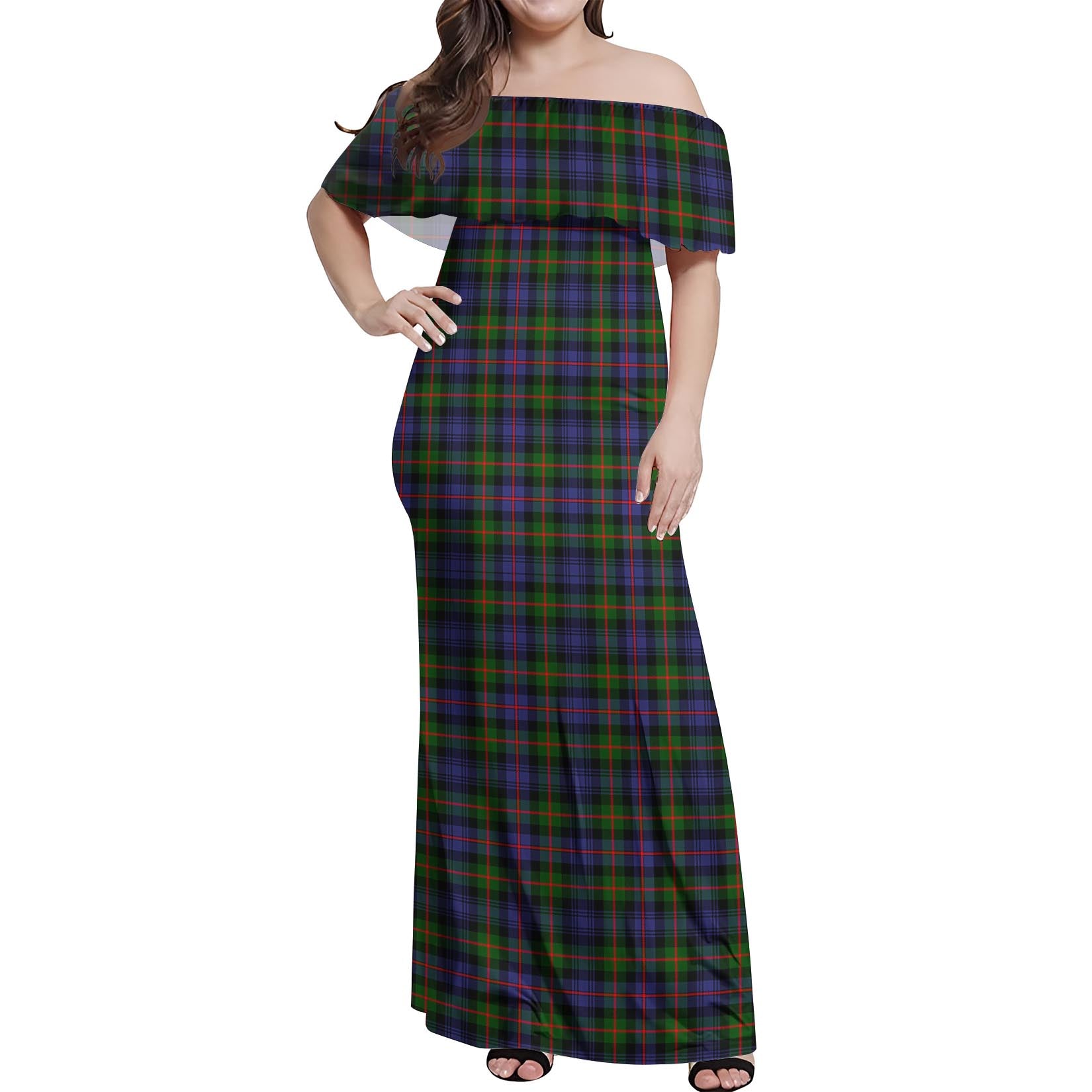 Murray of Atholl Modern Tartan Off Shoulder Long Dress Women's Dress - Tartanvibesclothing