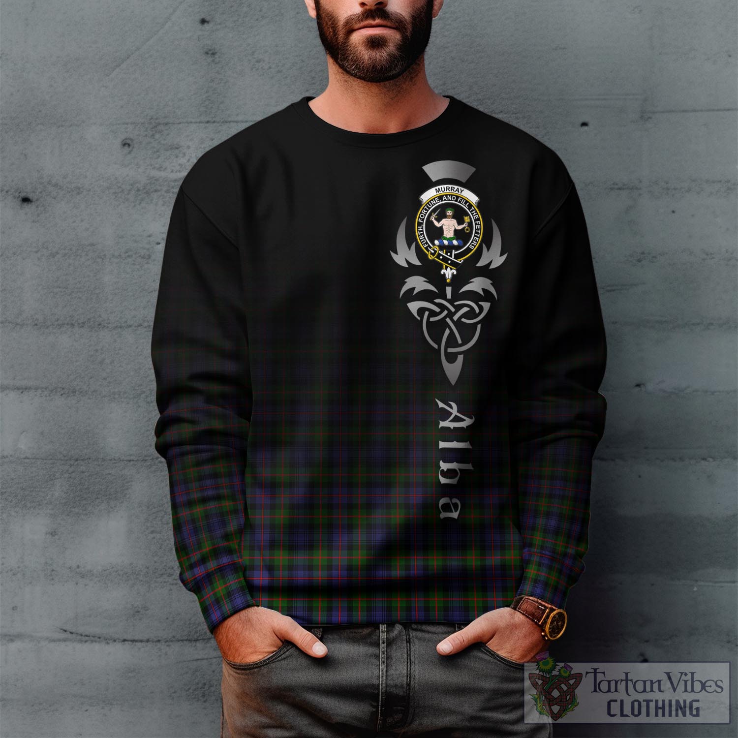 Tartan Vibes Clothing Murray of Atholl Modern Tartan Sweatshirt Featuring Alba Gu Brath Family Crest Celtic Inspired