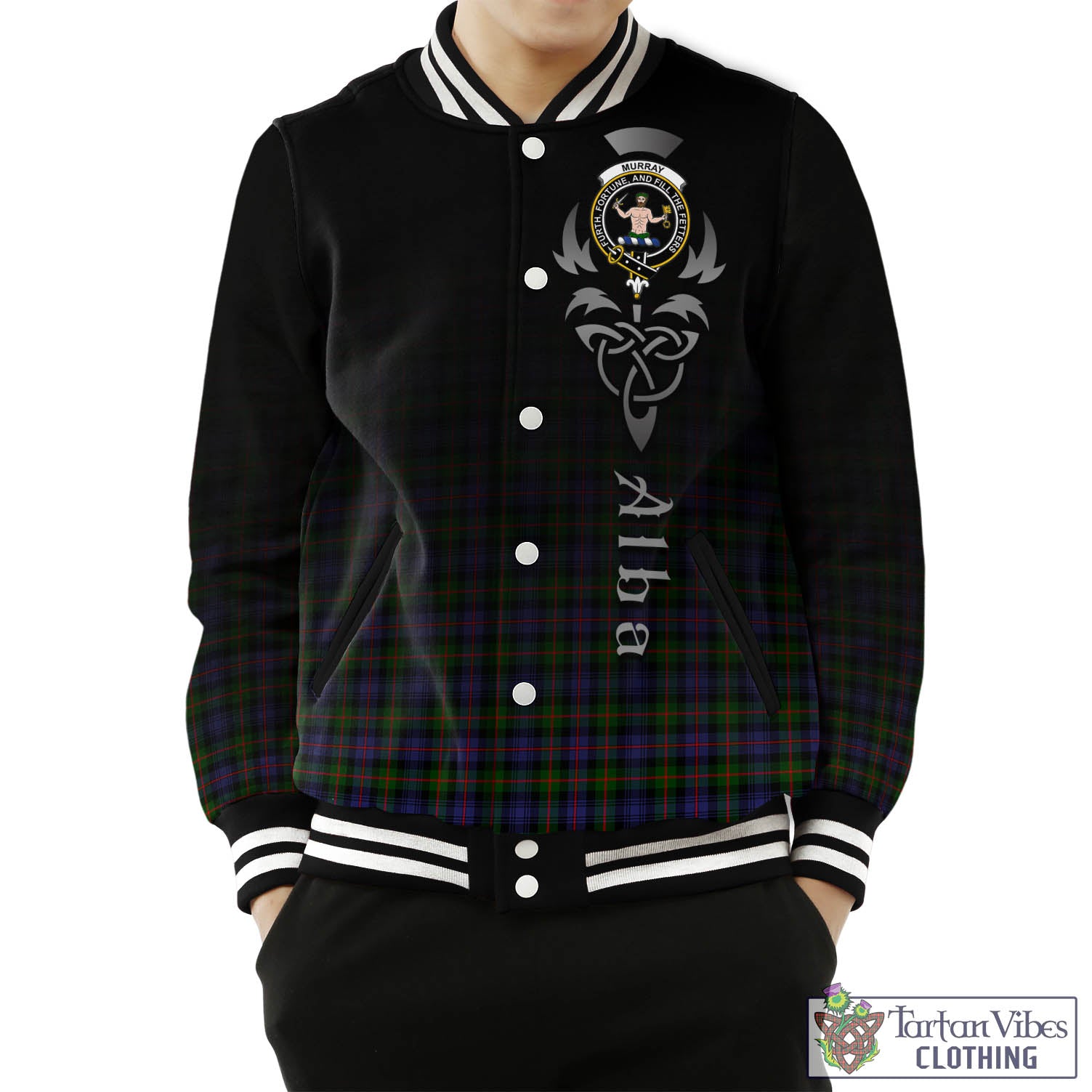 Tartan Vibes Clothing Murray of Atholl Modern Tartan Baseball Jacket Featuring Alba Gu Brath Family Crest Celtic Inspired