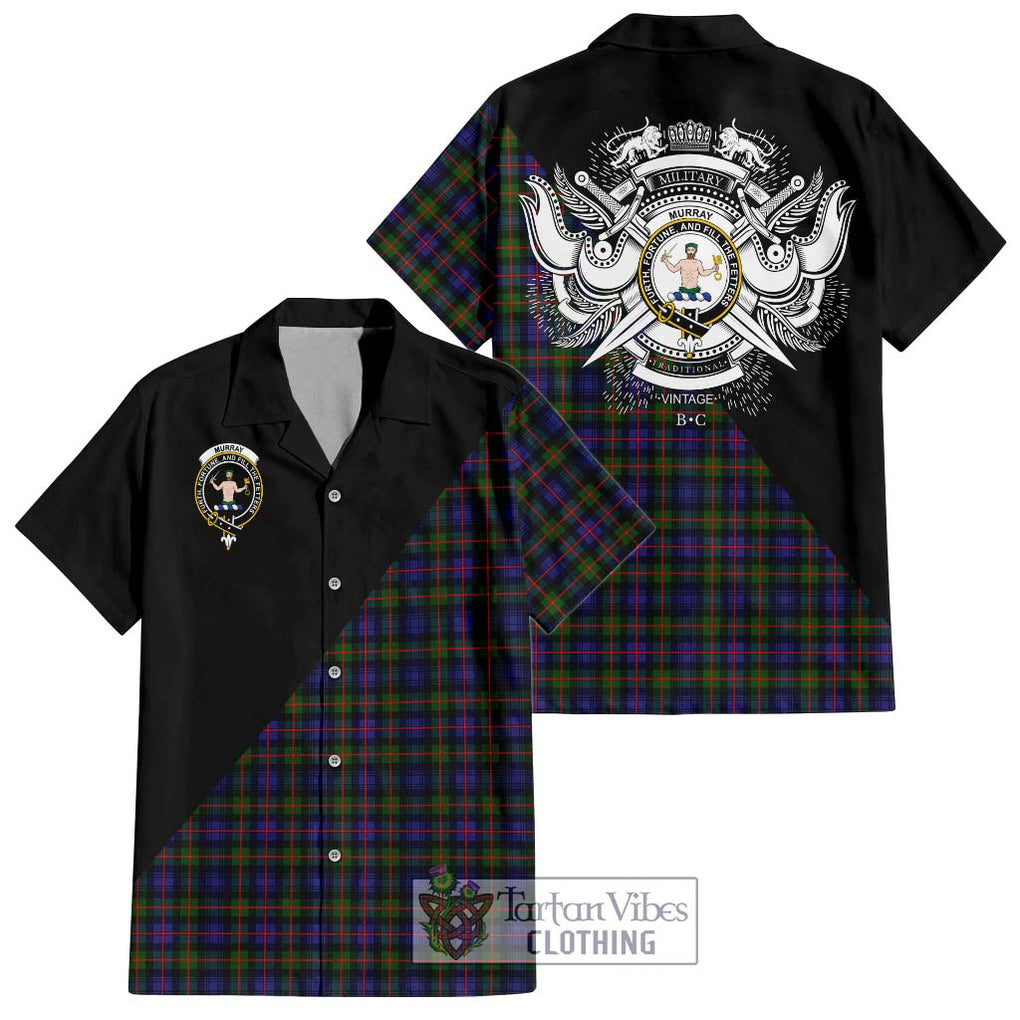 Murray of Atholl Modern Tartan Short Sleeve Button Shirt with Family Crest and Military Logo Style Kid - Tartanvibesclothing Shop