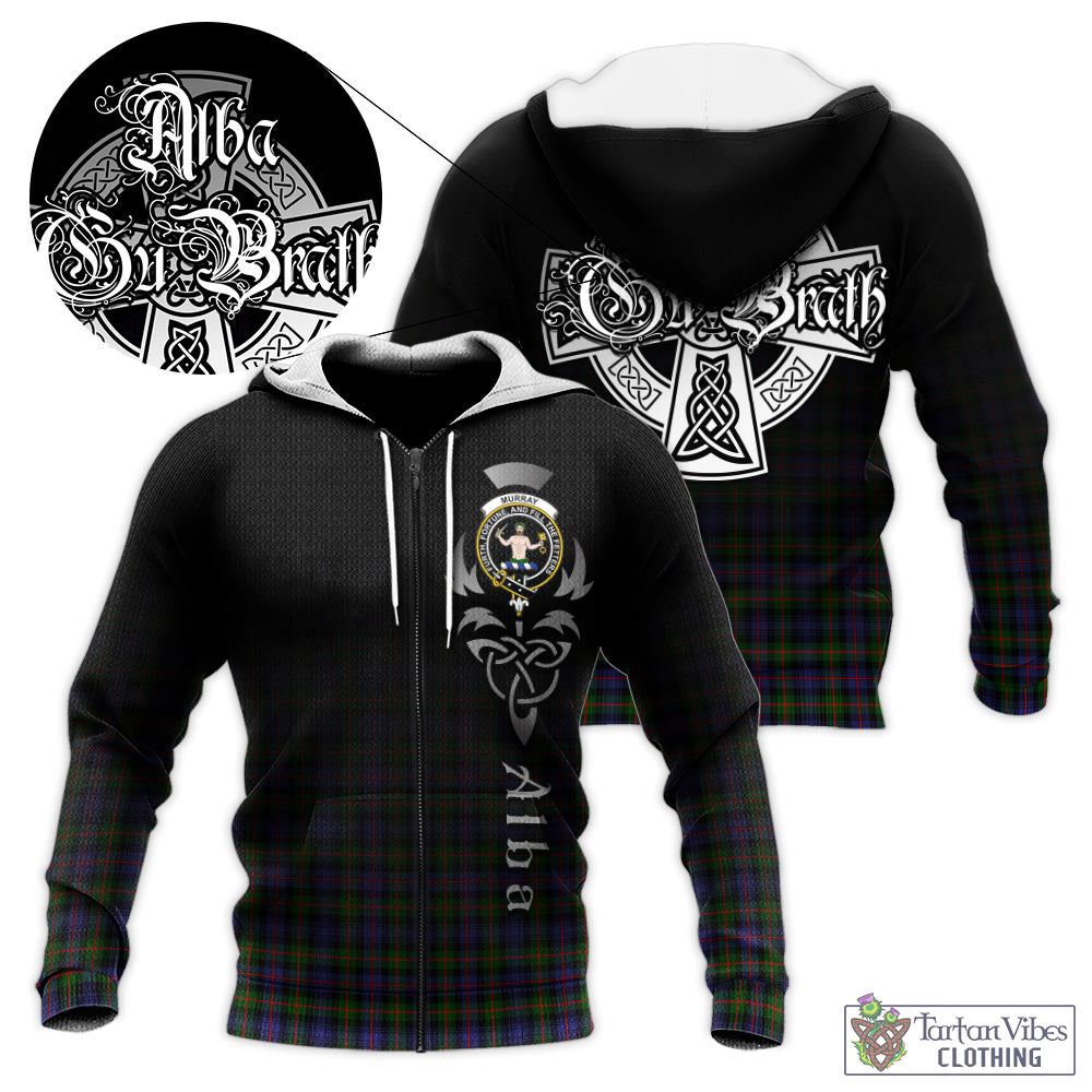 Tartan Vibes Clothing Murray of Atholl Modern Tartan Knitted Hoodie Featuring Alba Gu Brath Family Crest Celtic Inspired