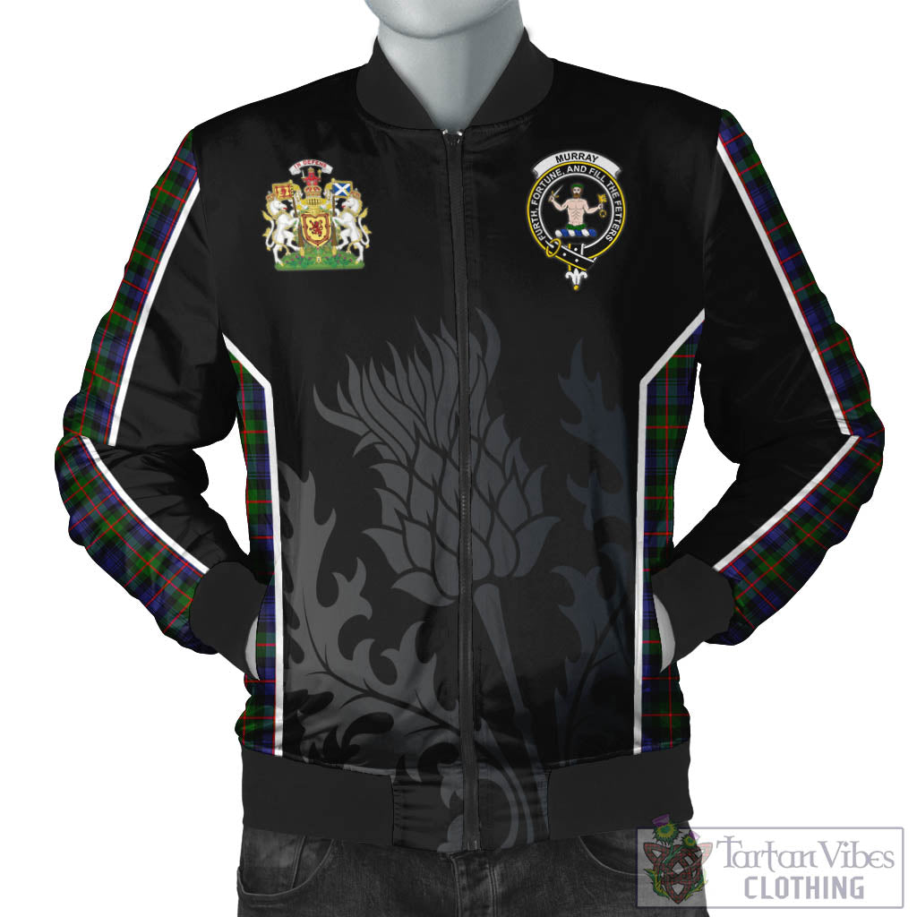 Tartan Vibes Clothing Murray of Atholl Modern Tartan Bomber Jacket with Family Crest and Scottish Thistle Vibes Sport Style