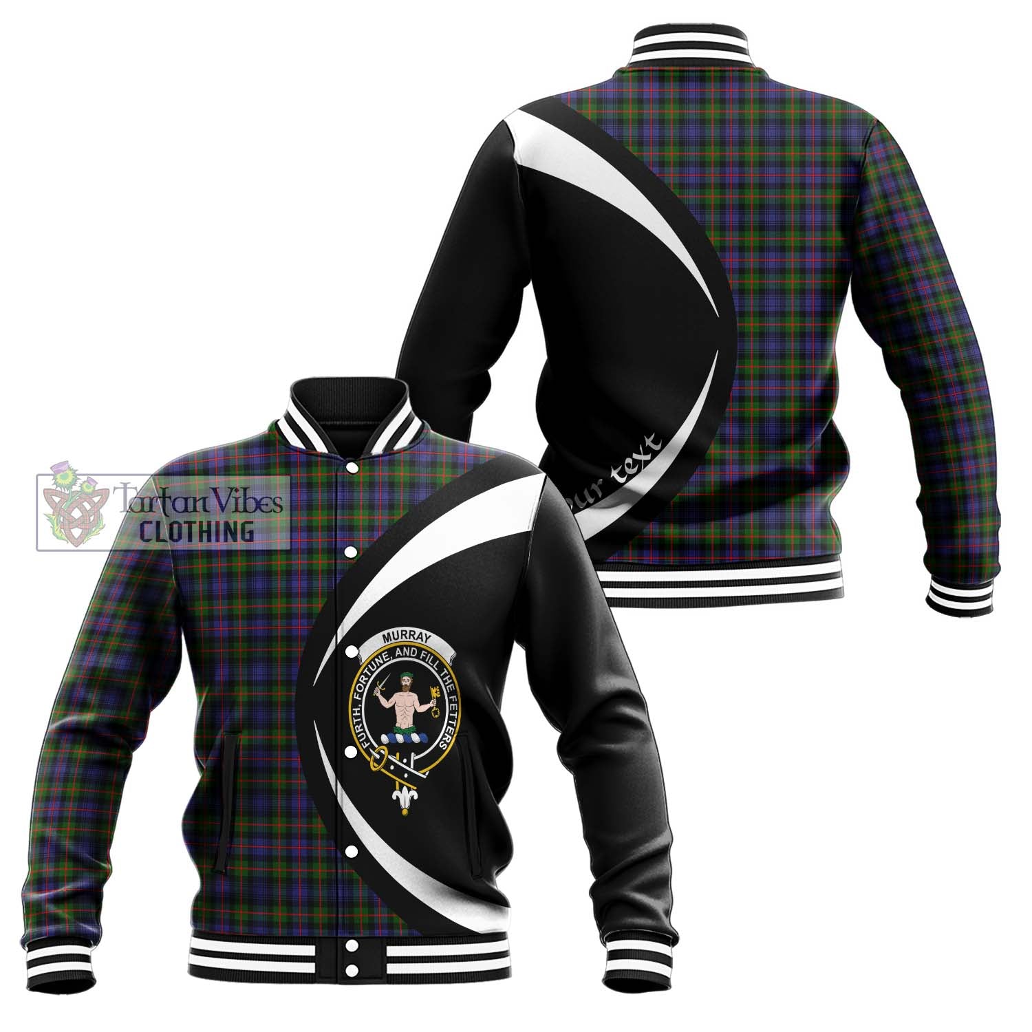 Murray of Atholl Modern Tartan Baseball Jacket with Family Crest Circle Style Unisex - Tartan Vibes Clothing