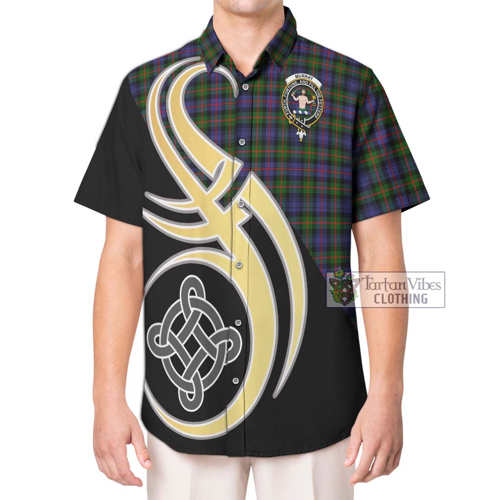 Murray of Atholl Modern Tartan Short Sleeve Button Shirt with Family Crest and Celtic Symbol Style Kid - Tartan Vibes Clothing