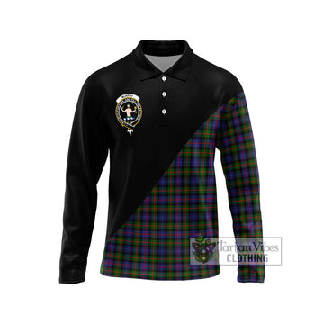 Murray of Atholl Modern Tartan Long Sleeve Polo Shirt with Family Crest and Military Logo Style