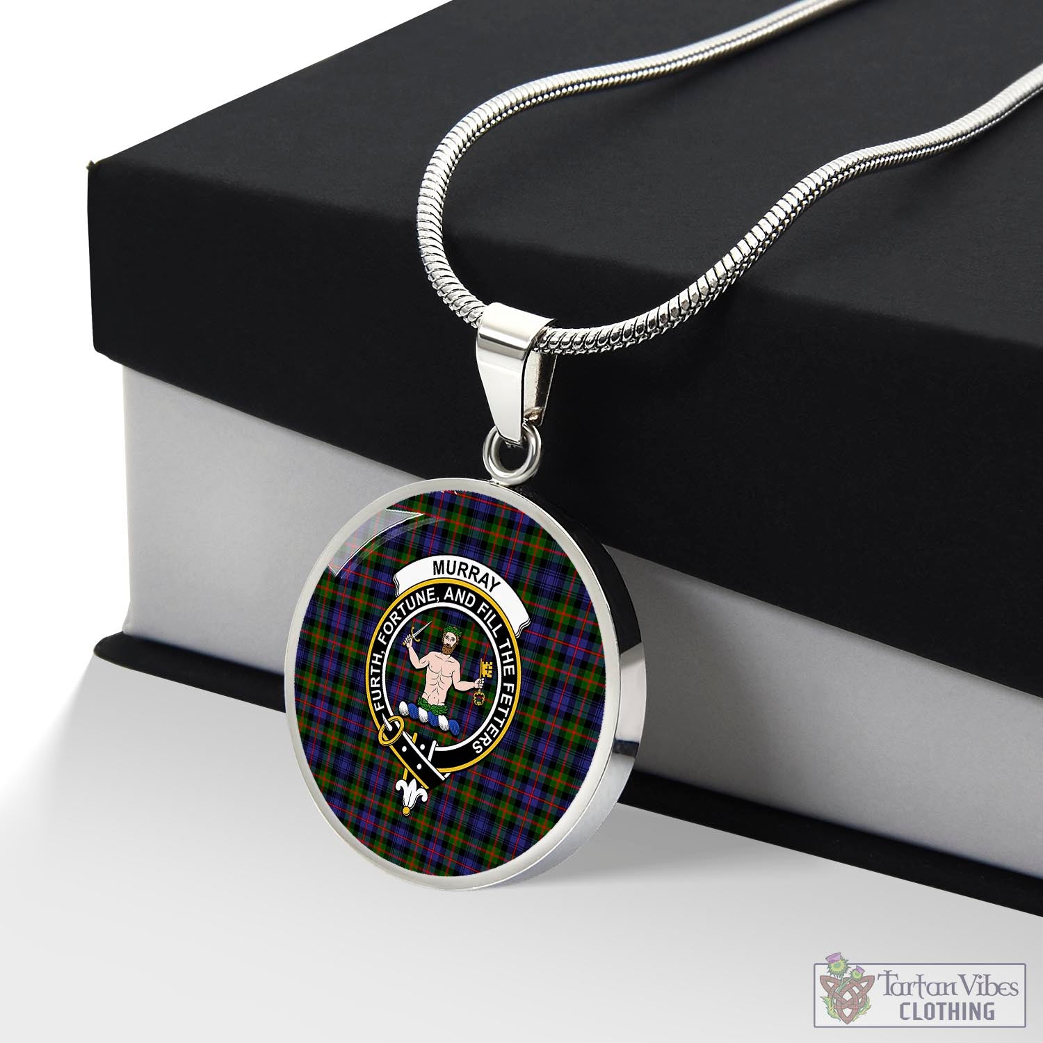 Tartan Vibes Clothing Murray of Atholl Modern Tartan Circle Necklace with Family Crest