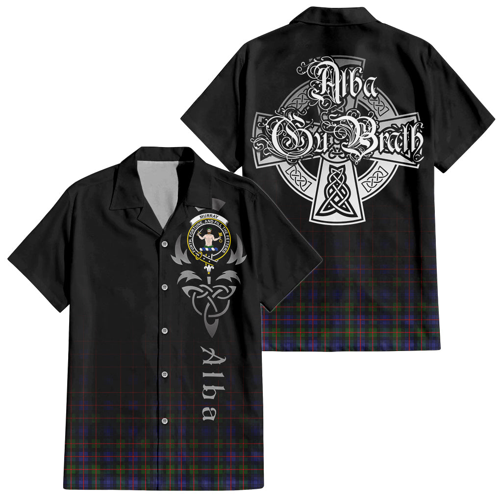 Tartan Vibes Clothing Murray of Atholl Modern Tartan Short Sleeve Button Up Featuring Alba Gu Brath Family Crest Celtic Inspired