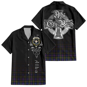 Murray of Atholl Modern Tartan Short Sleeve Button Up Shirt Featuring Alba Gu Brath Family Crest Celtic Inspired