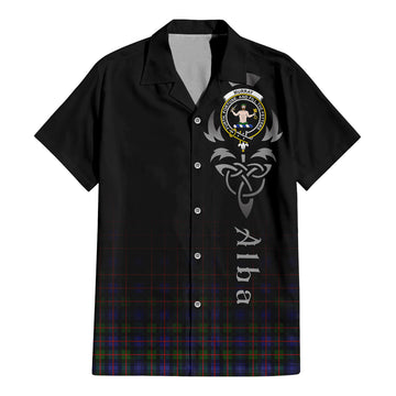 Murray of Atholl Modern Tartan Short Sleeve Button Up Shirt Featuring Alba Gu Brath Family Crest Celtic Inspired