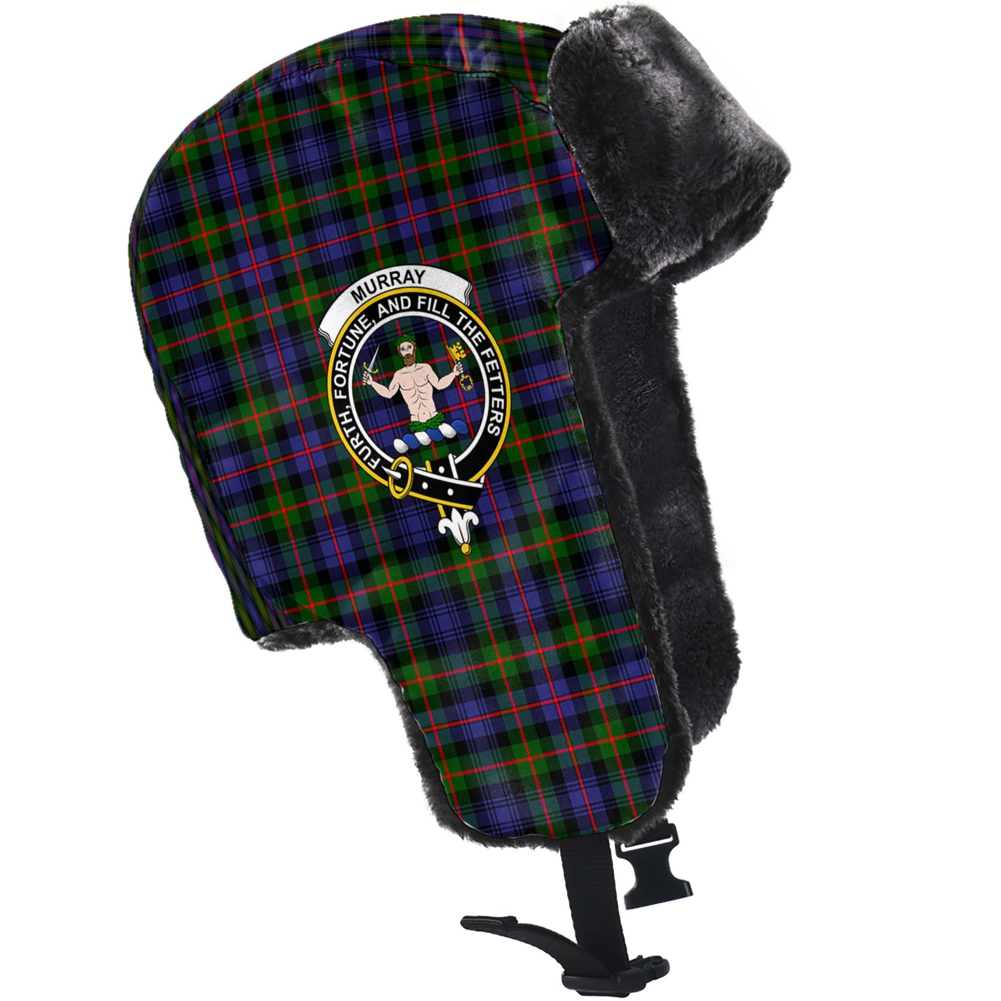 Murray of Atholl Modern Tartan Winter Trapper Hat with Family Crest - Tartanvibesclothing