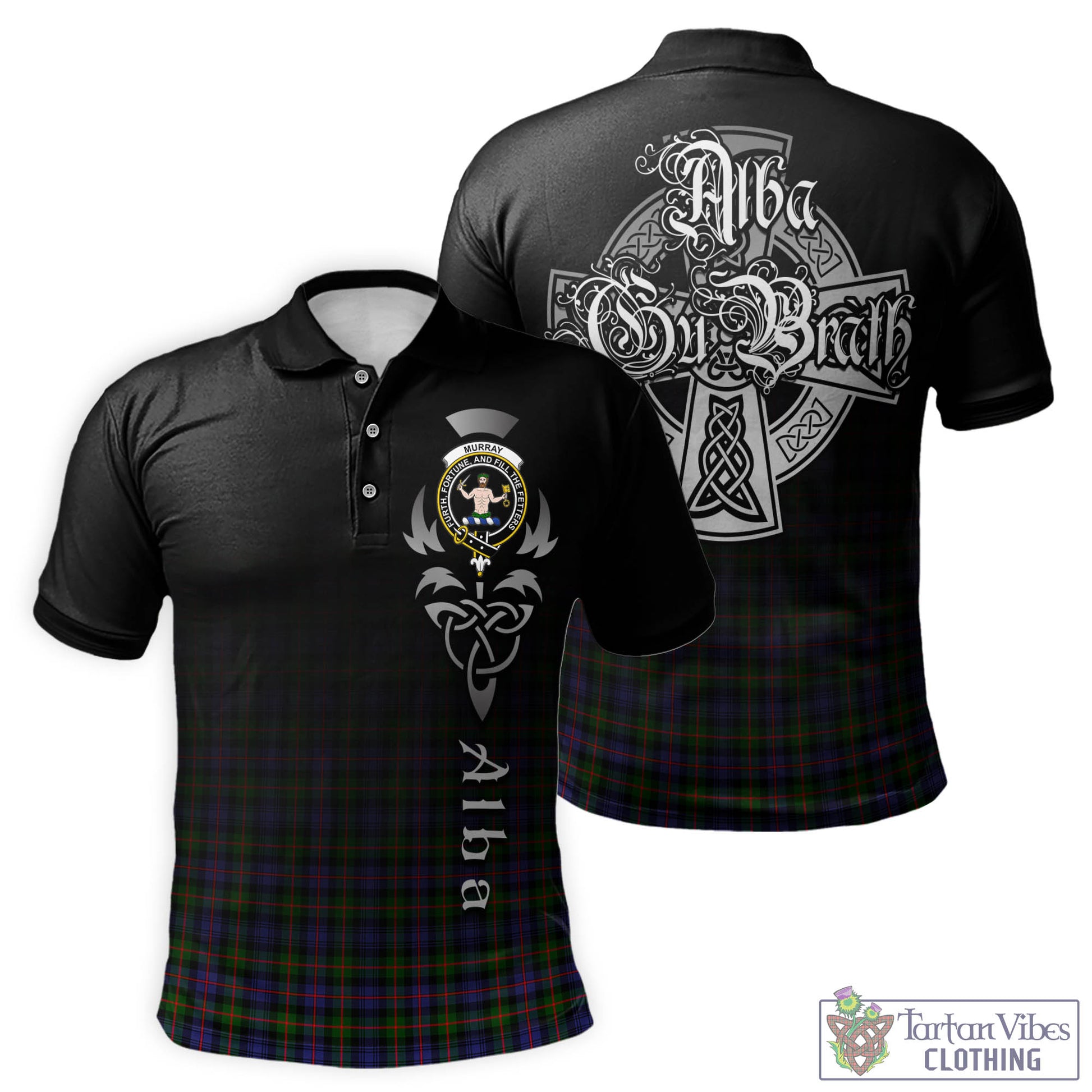 Tartan Vibes Clothing Murray of Atholl Modern Tartan Polo Shirt Featuring Alba Gu Brath Family Crest Celtic Inspired