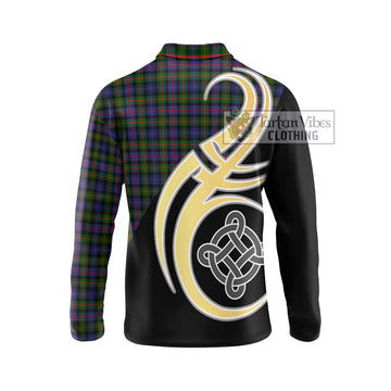 Murray of Atholl Modern Tartan Long Sleeve Polo Shirt with Family Crest and Celtic Symbol Style