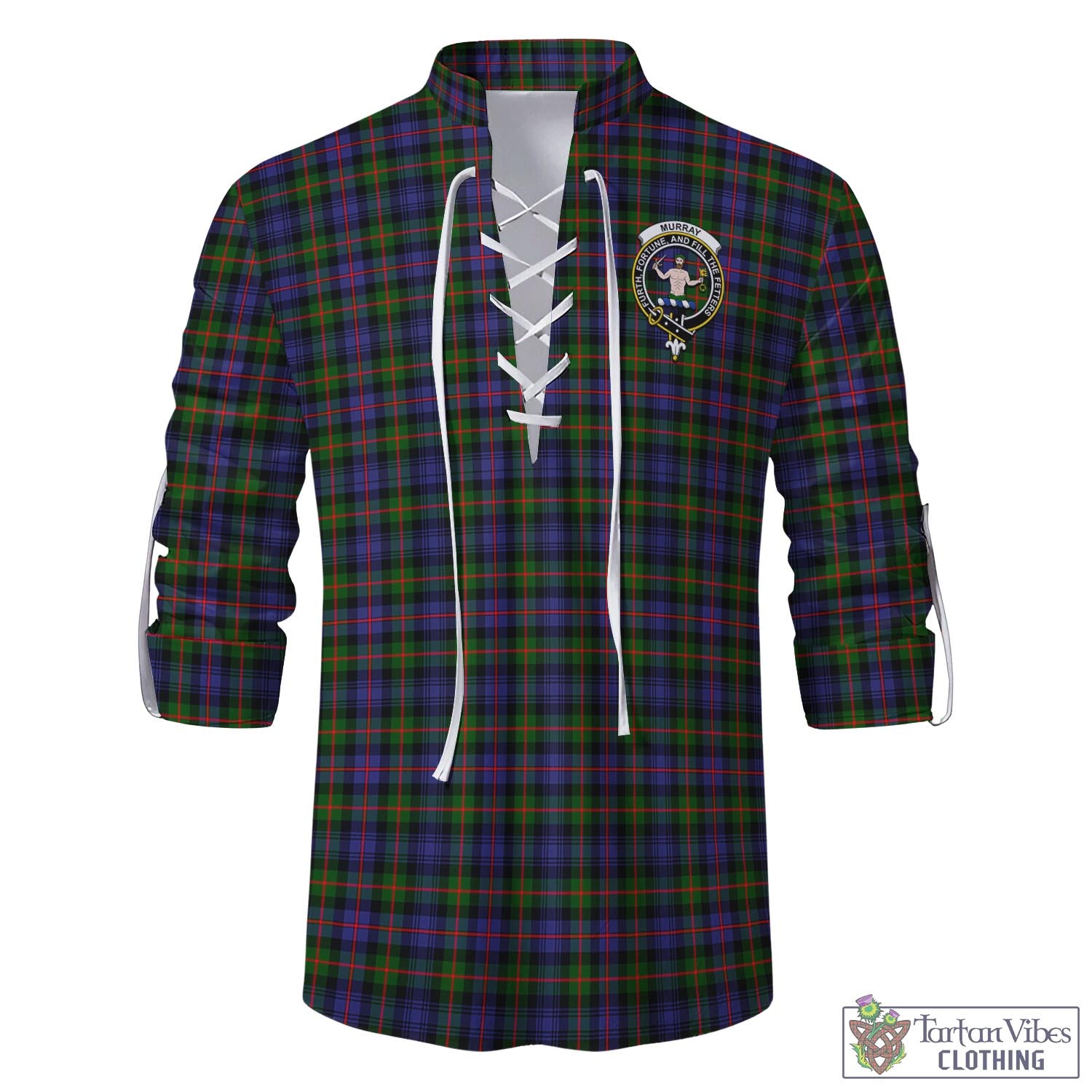 Tartan Vibes Clothing Murray of Atholl Modern Tartan Men's Scottish Traditional Jacobite Ghillie Kilt Shirt with Family Crest