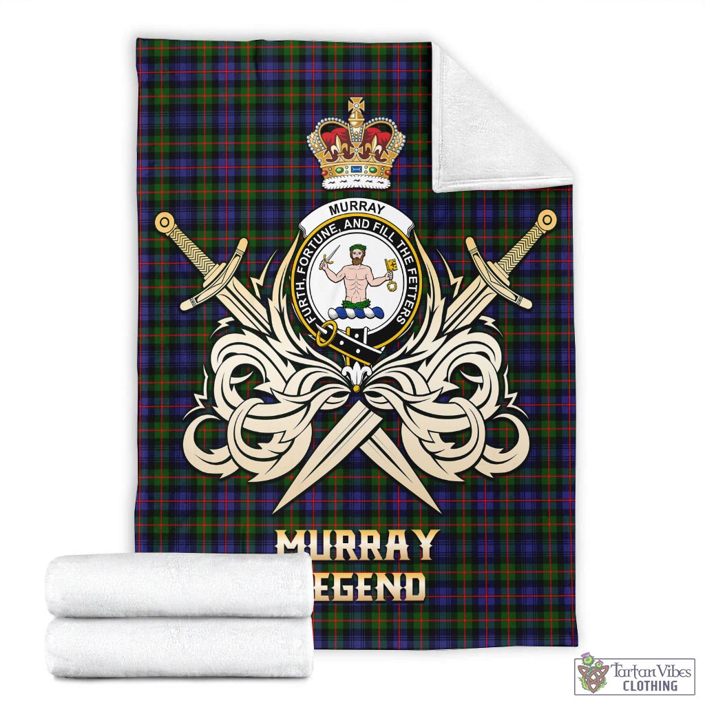 Tartan Vibes Clothing Murray of Atholl Modern Tartan Blanket with Clan Crest and the Golden Sword of Courageous Legacy