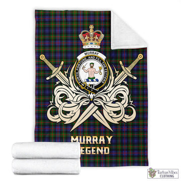 Murray of Atholl Modern Tartan Blanket with Clan Crest and the Golden Sword of Courageous Legacy