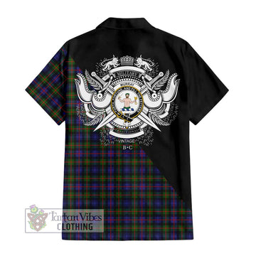 Murray of Atholl Modern Tartan Short Sleeve Button Shirt with Family Crest and Military Logo Style