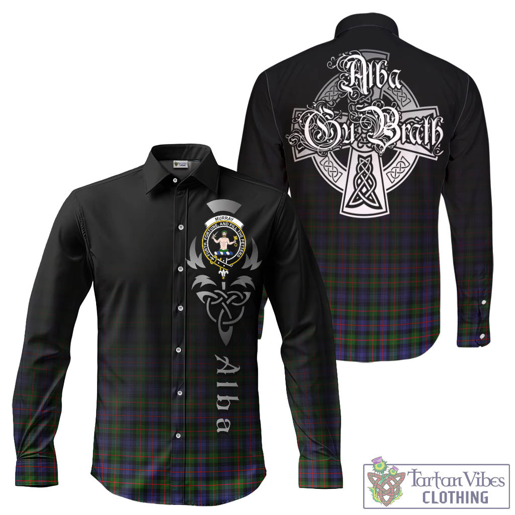 Tartan Vibes Clothing Murray of Atholl Modern Tartan Long Sleeve Button Up Featuring Alba Gu Brath Family Crest Celtic Inspired