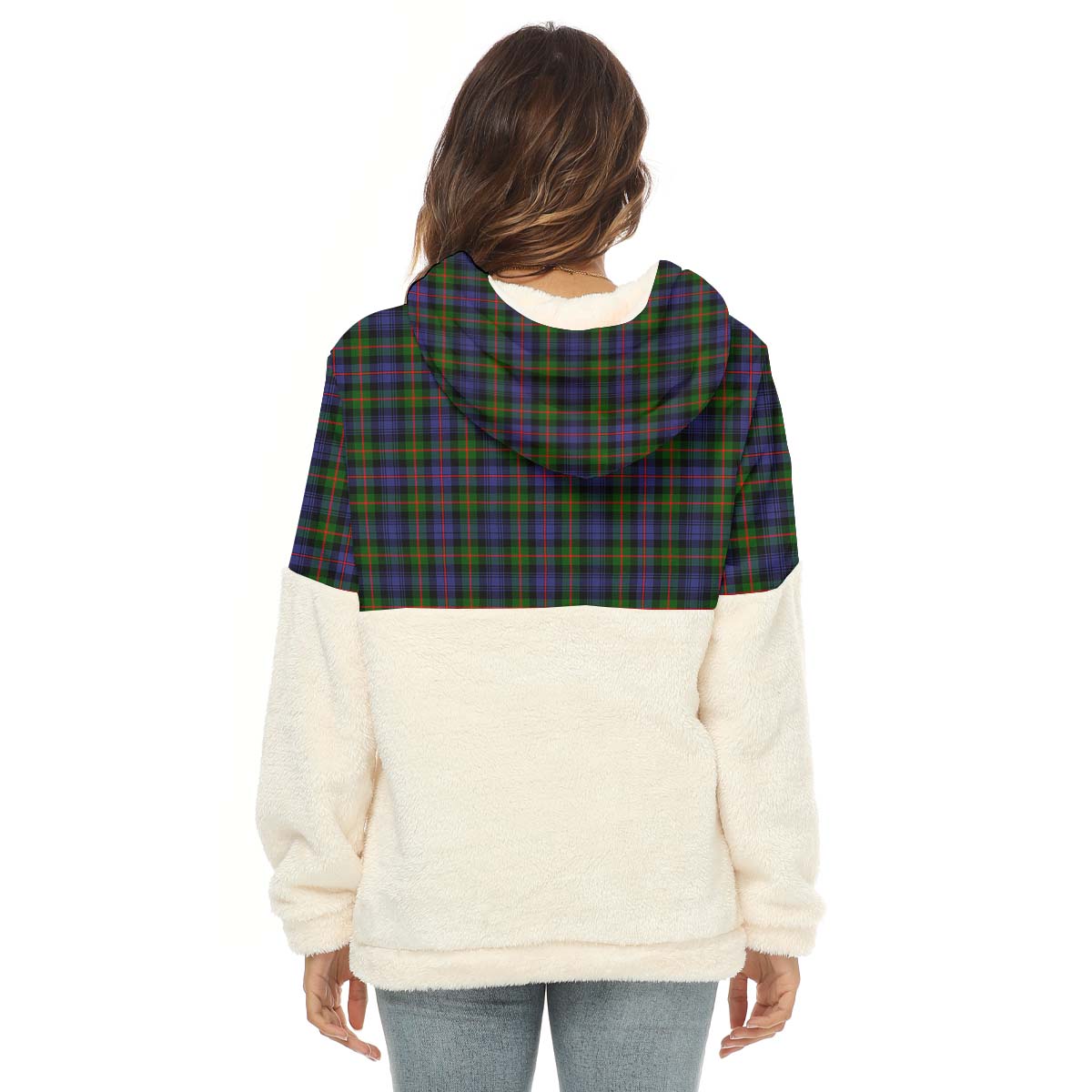 Murray of Atholl Modern Tartan Women's Borg Fleece Hoodie With Half Zip with Family Crest - Tartan Vibes Clothing