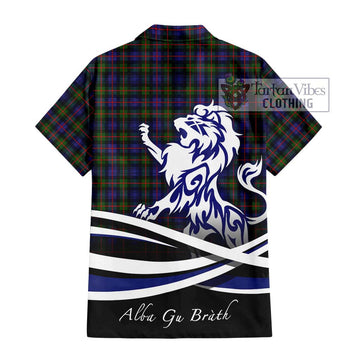 Murray of Atholl Modern Tartan Short Sleeve Button Shirt with Alba Gu Brath Regal Lion Emblem