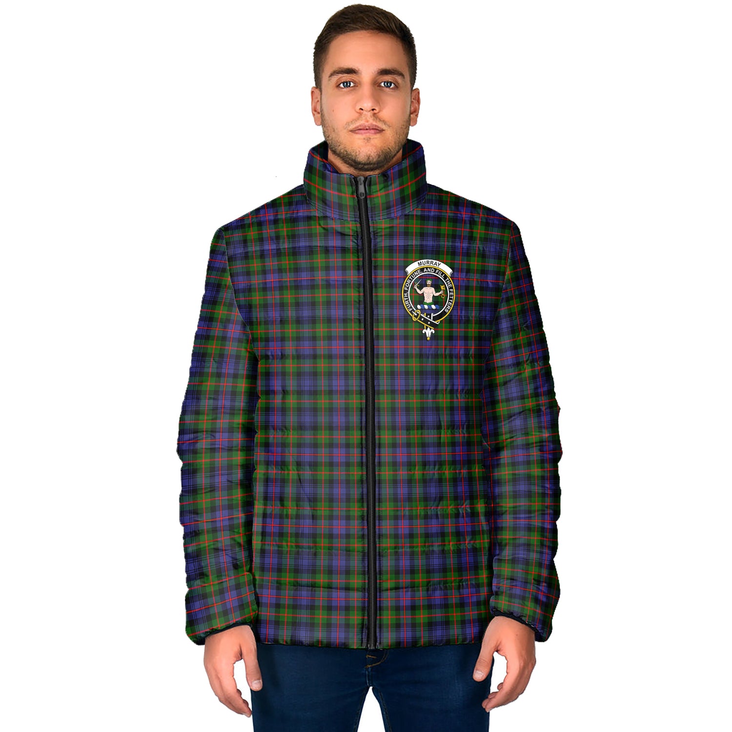 Murray of Atholl Modern Tartan Padded Jacket with Family Crest - Tartan Vibes Clothing