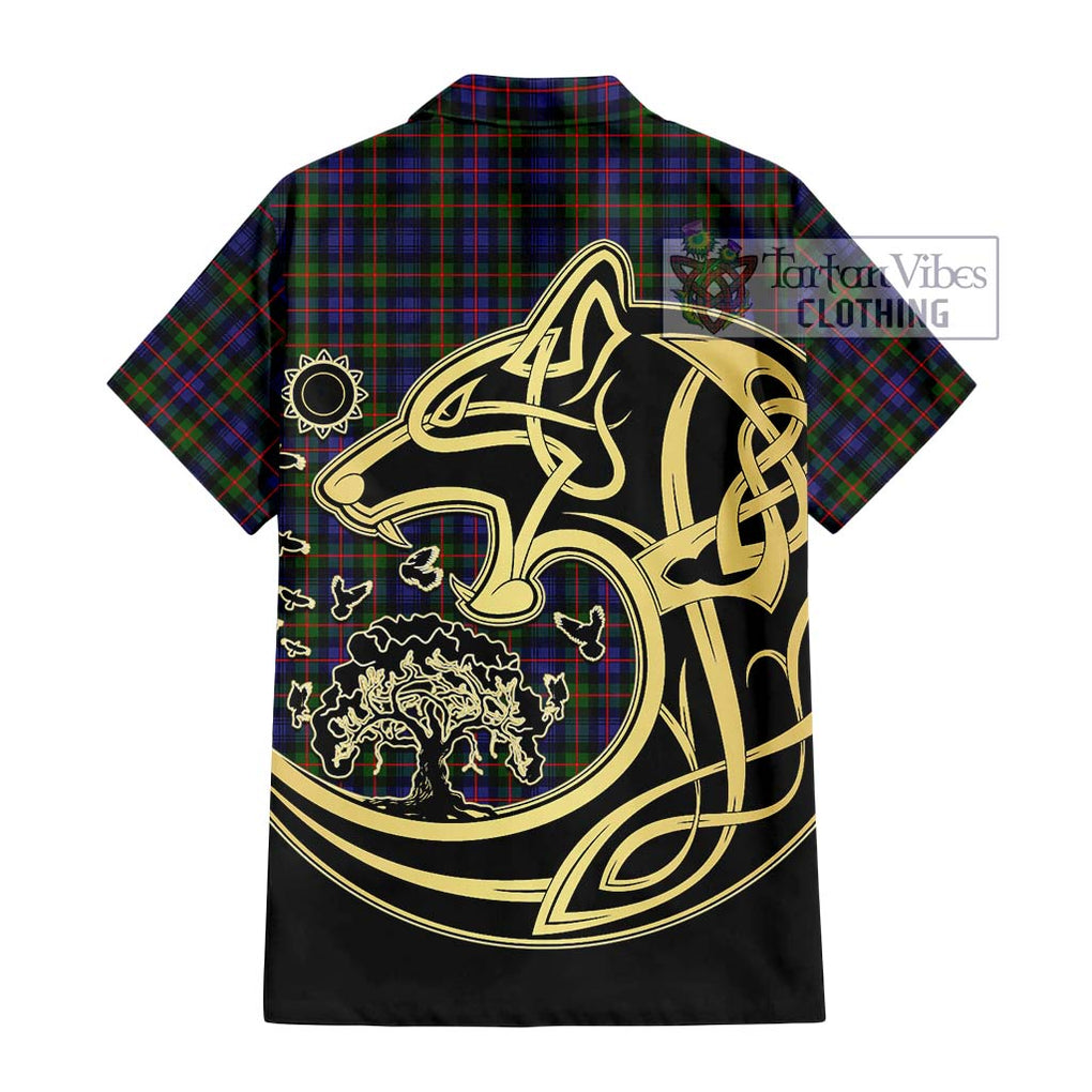 Murray of Atholl Modern Tartan Short Sleeve Button Shirt with Family Crest Celtic Wolf Style - Tartan Vibes Clothing