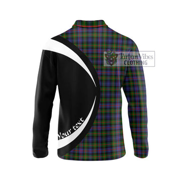 Murray of Atholl Modern Tartan Long Sleeve Polo Shirt with Family Crest Circle Style