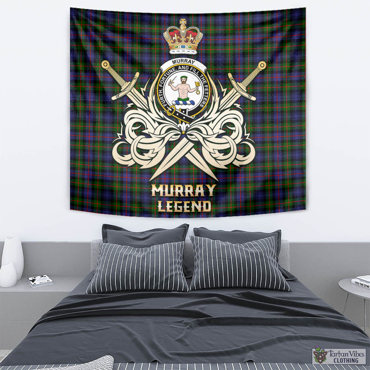 Tartan Vibes Clothing Murray of Atholl Modern Tartan Tapestry with Clan Crest and the Golden Sword of Courageous Legacy