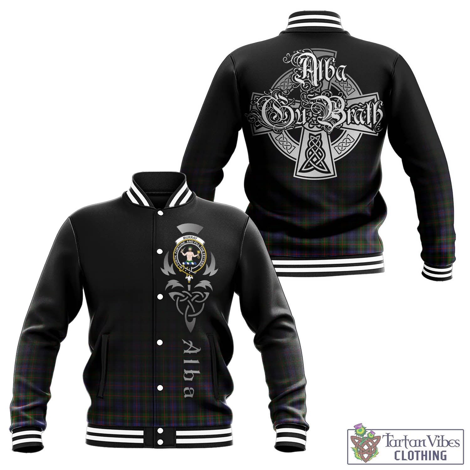 Tartan Vibes Clothing Murray of Atholl Modern Tartan Baseball Jacket Featuring Alba Gu Brath Family Crest Celtic Inspired