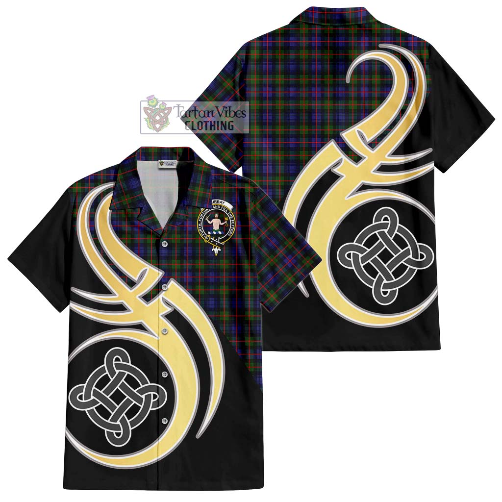 Murray of Atholl Modern Tartan Short Sleeve Button Shirt with Family Crest and Celtic Symbol Style - Tartan Vibes Clothing