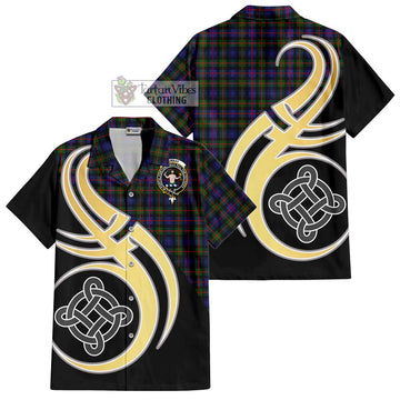 Murray of Atholl Modern Tartan Short Sleeve Button Shirt with Family Crest and Celtic Symbol Style