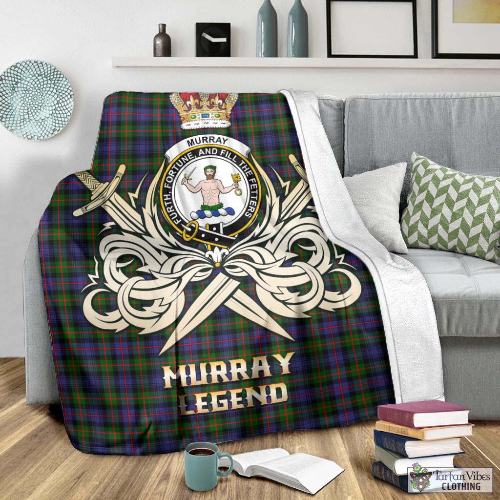 Tartan Vibes Clothing Murray of Atholl Modern Tartan Blanket with Clan Crest and the Golden Sword of Courageous Legacy