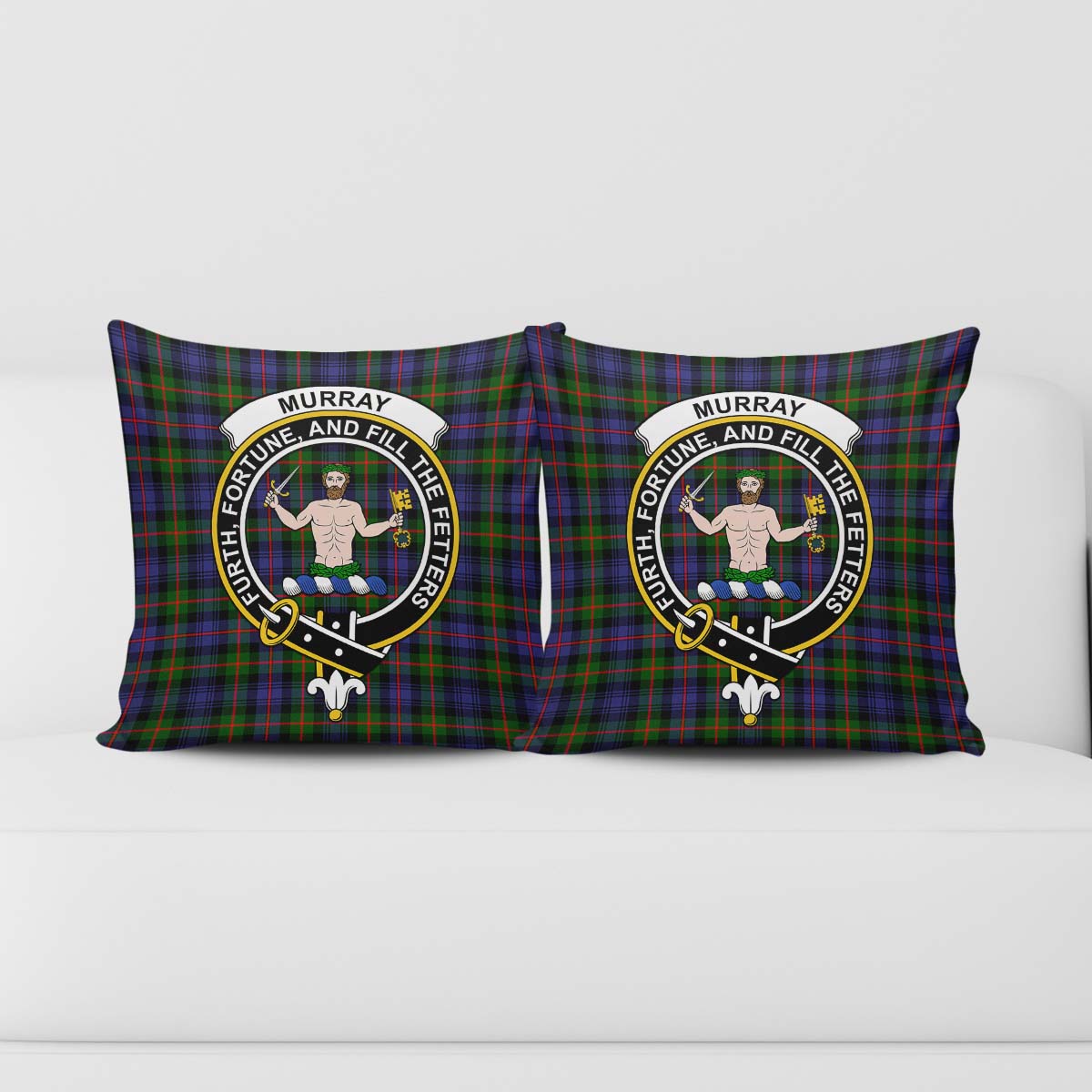 Murray of Atholl Modern Tartan Pillow Cover with Family Crest - Tartanvibesclothing