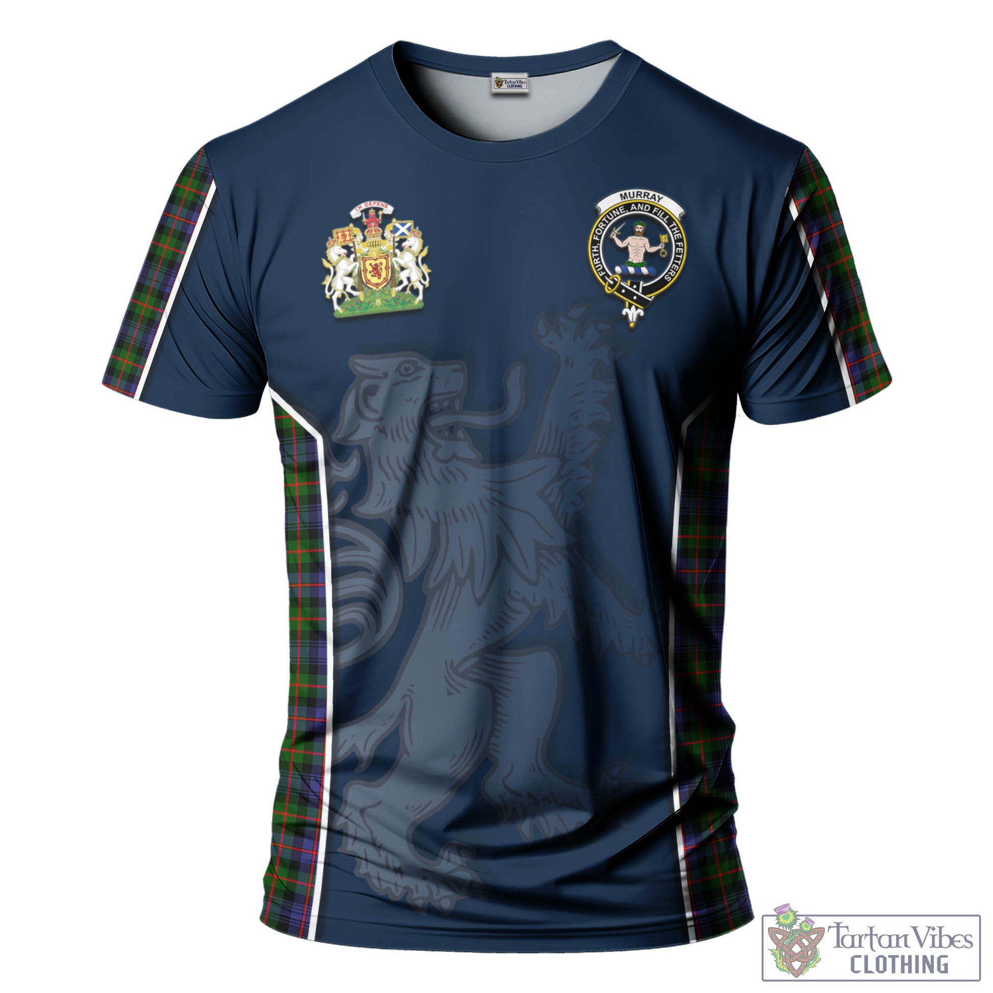 Tartan Vibes Clothing Murray of Atholl Modern Tartan T-Shirt with Family Crest and Lion Rampant Vibes Sport Style