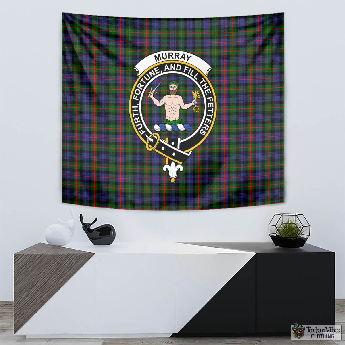 Tartan Vibes Clothing Murray of Atholl Modern Tartan Tapestry Wall Hanging and Home Decor for Room with Family Crest