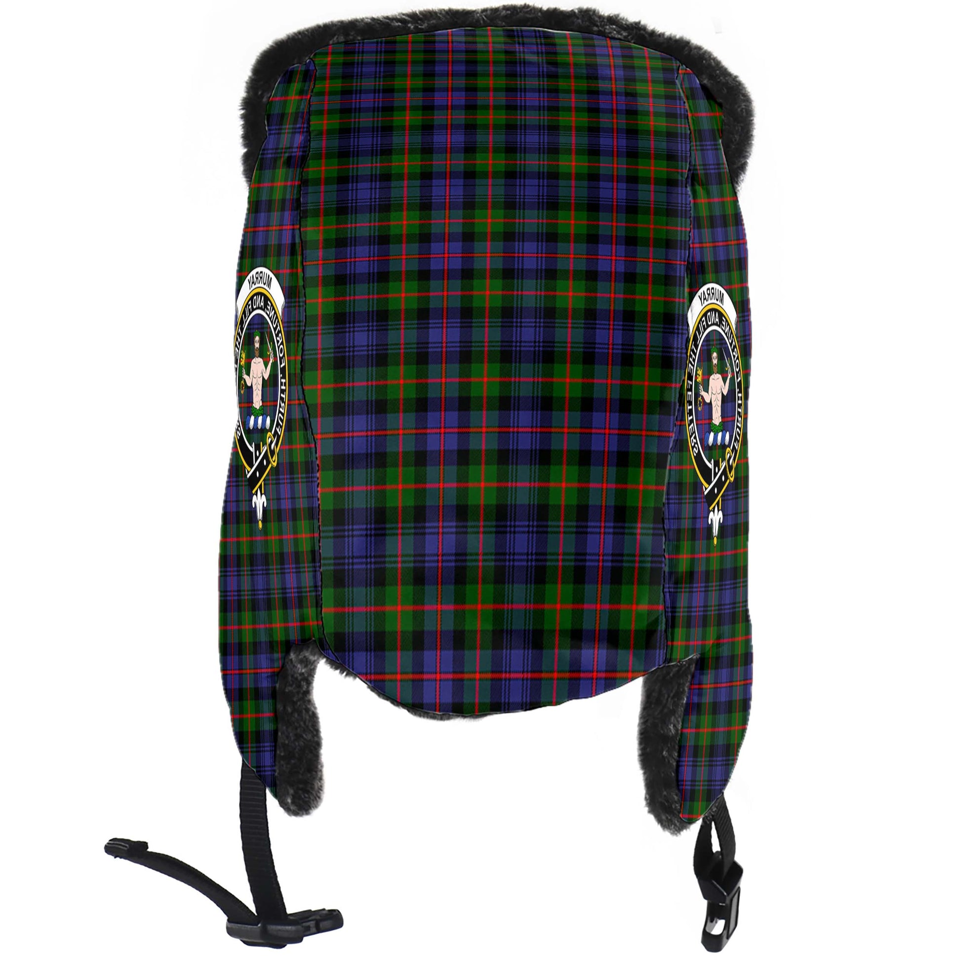 Murray of Atholl Modern Tartan Winter Trapper Hat with Family Crest - Tartanvibesclothing