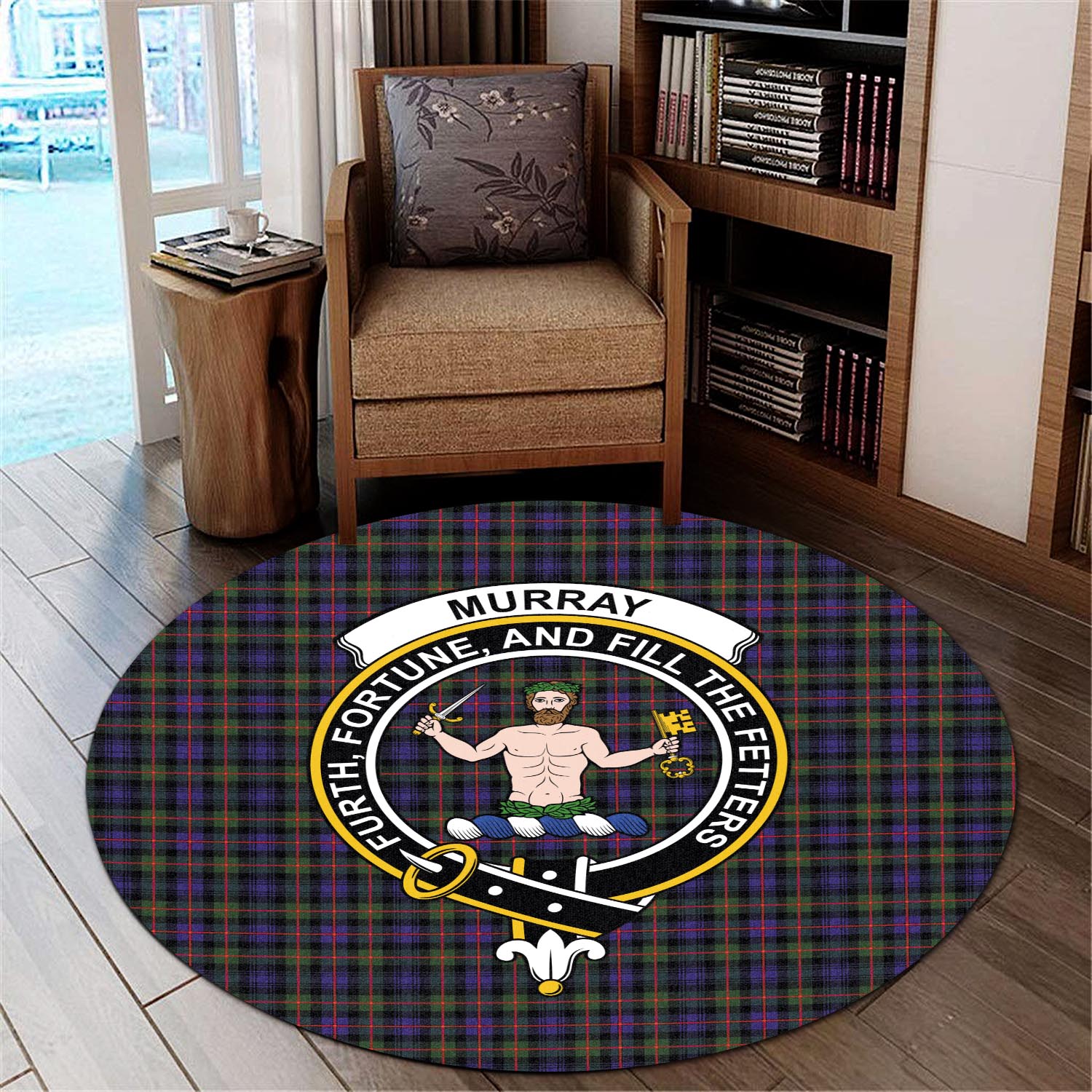 murray-of-atholl-modern-tartan-round-rug-with-family-crest