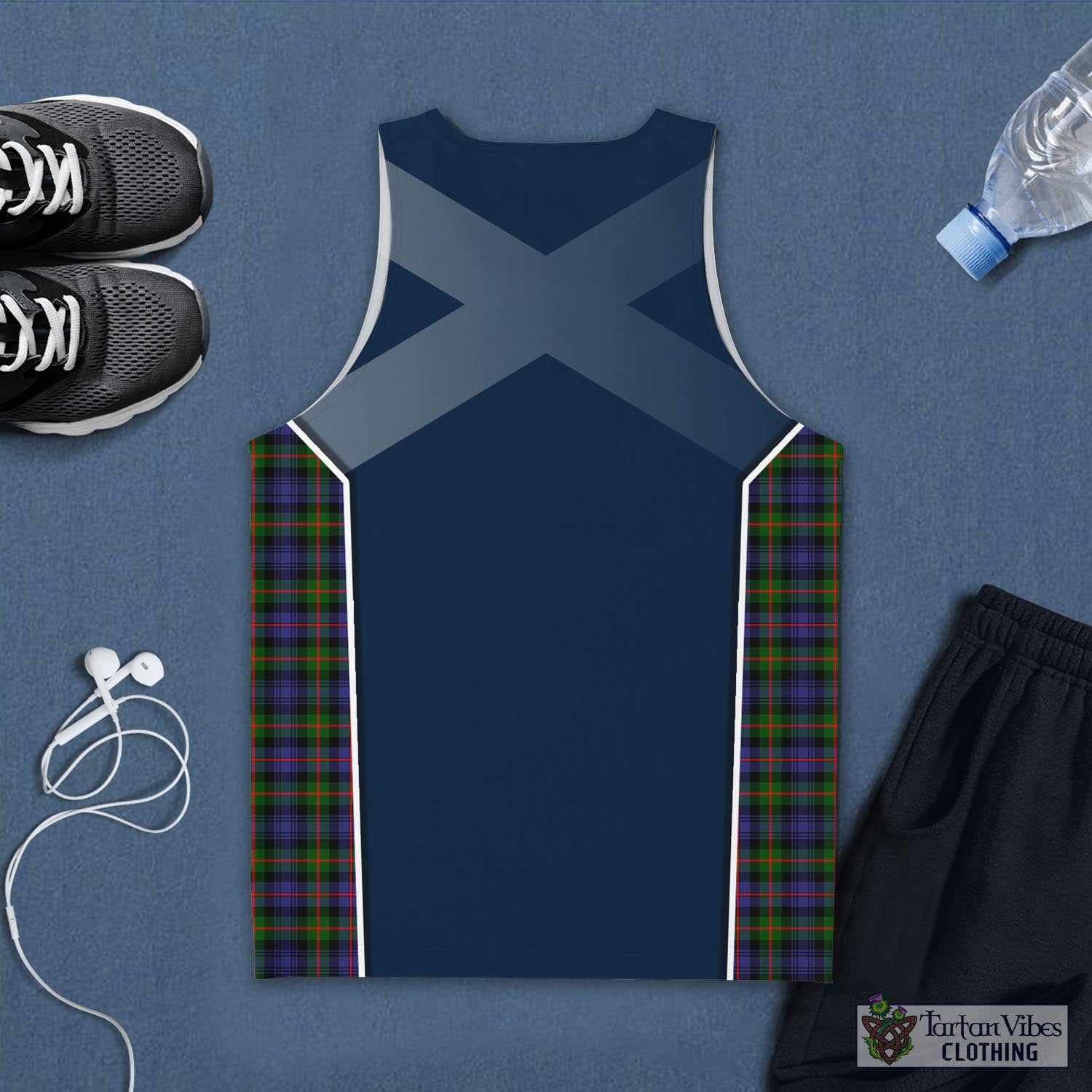 Tartan Vibes Clothing Murray of Atholl Modern Tartan Men's Tanks Top with Family Crest and Scottish Thistle Vibes Sport Style