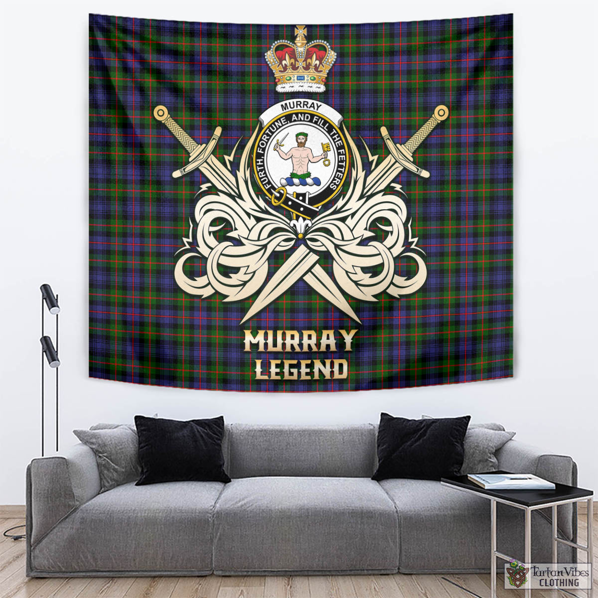 Tartan Vibes Clothing Murray of Atholl Modern Tartan Tapestry with Clan Crest and the Golden Sword of Courageous Legacy