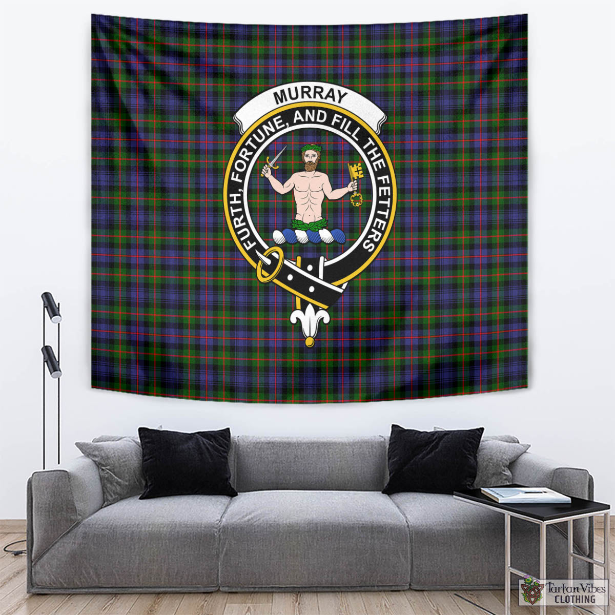 Tartan Vibes Clothing Murray of Atholl Modern Tartan Tapestry Wall Hanging and Home Decor for Room with Family Crest