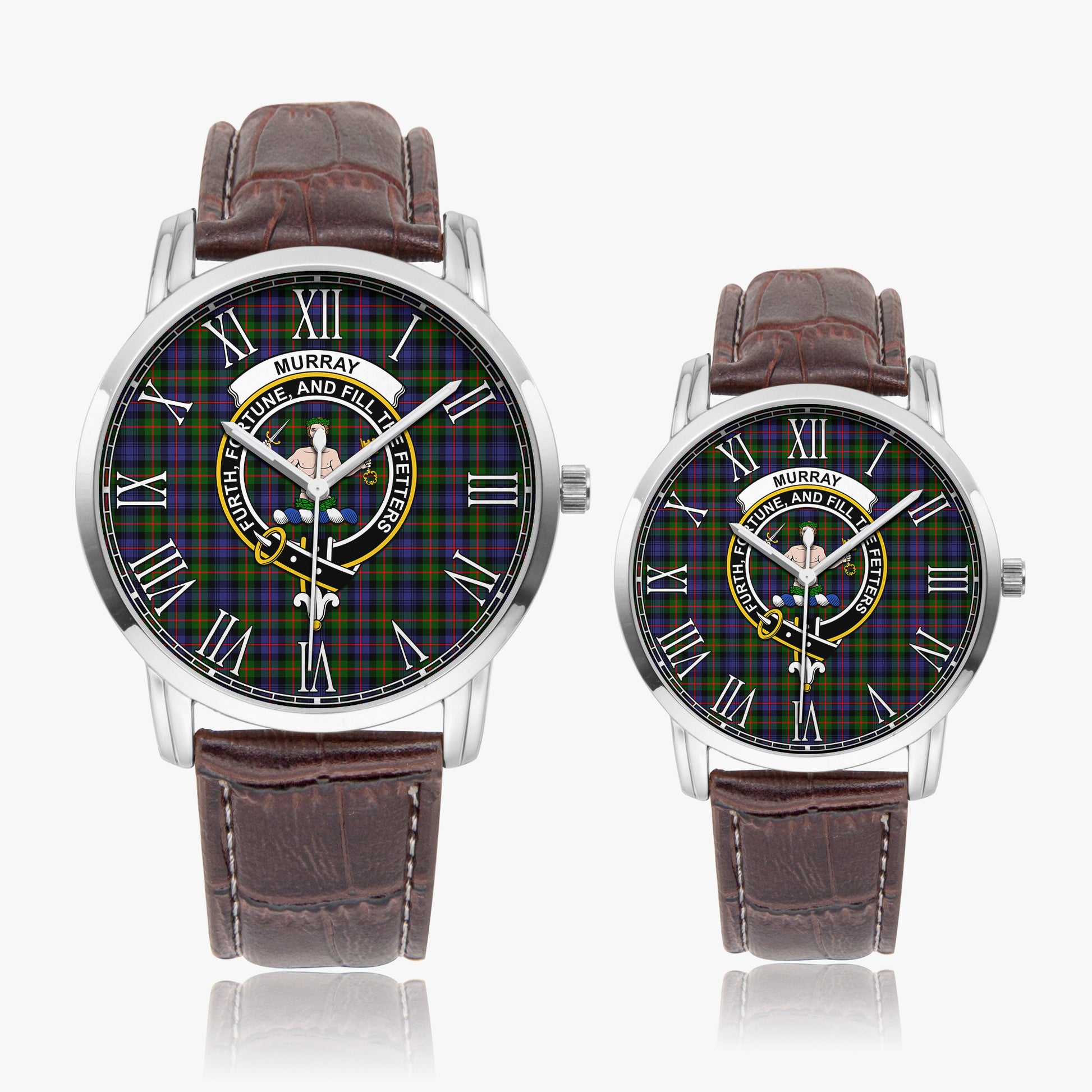 Murray of Atholl Modern Tartan Family Crest Leather Strap Quartz Watch - Tartanvibesclothing