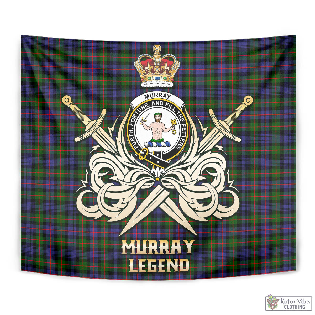 Tartan Vibes Clothing Murray of Atholl Modern Tartan Tapestry with Clan Crest and the Golden Sword of Courageous Legacy