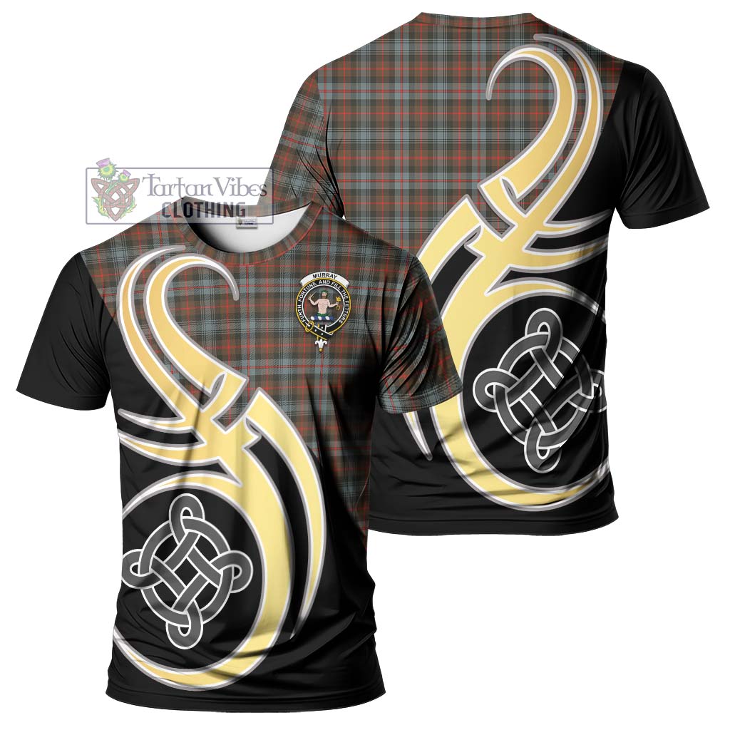 Tartan Vibes Clothing Murray of Atholl Weathered Tartan T-Shirt with Family Crest and Celtic Symbol Style