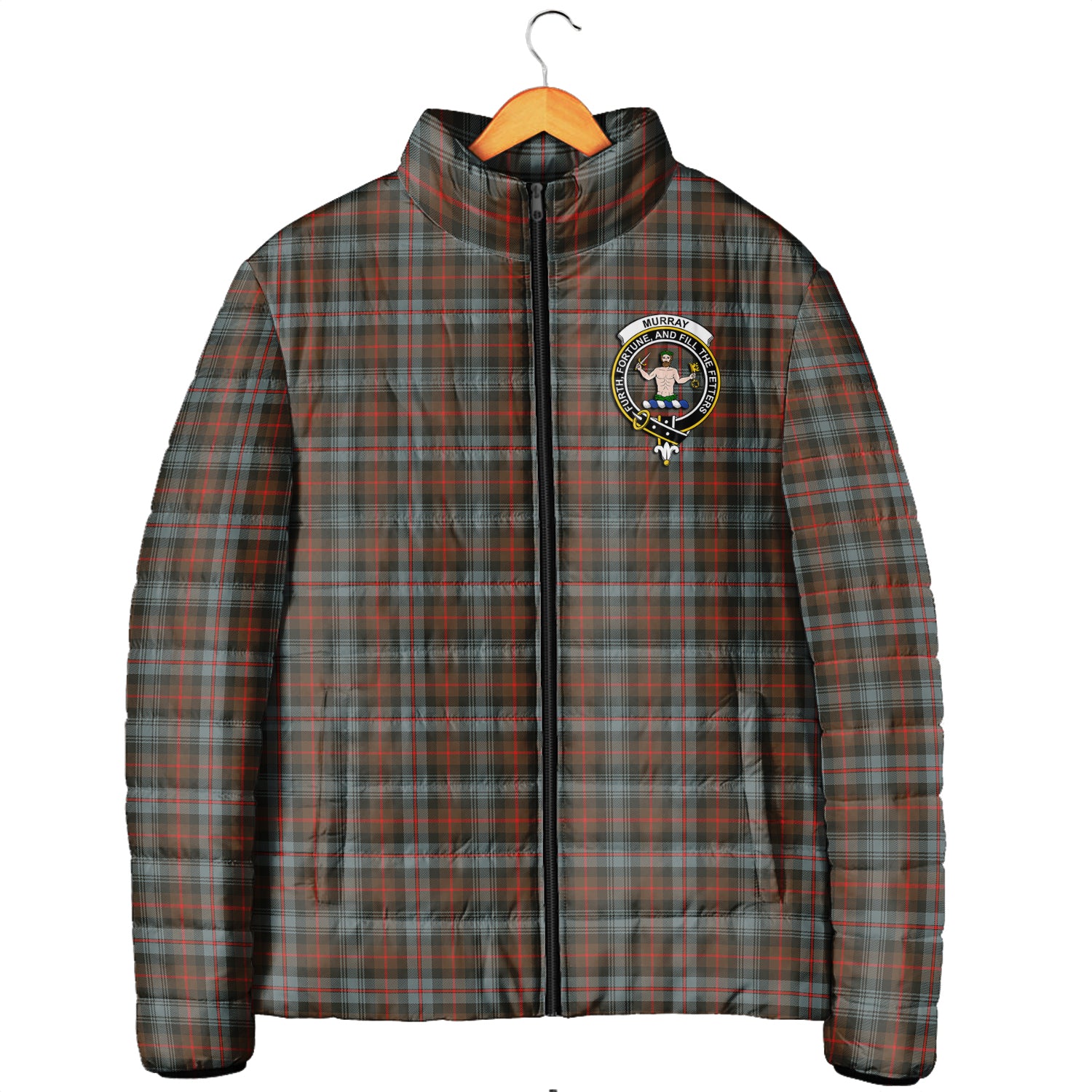 Murray of Atholl Weathered Tartan Padded Jacket with Family Crest Men's Padded Jacket - Tartan Vibes Clothing